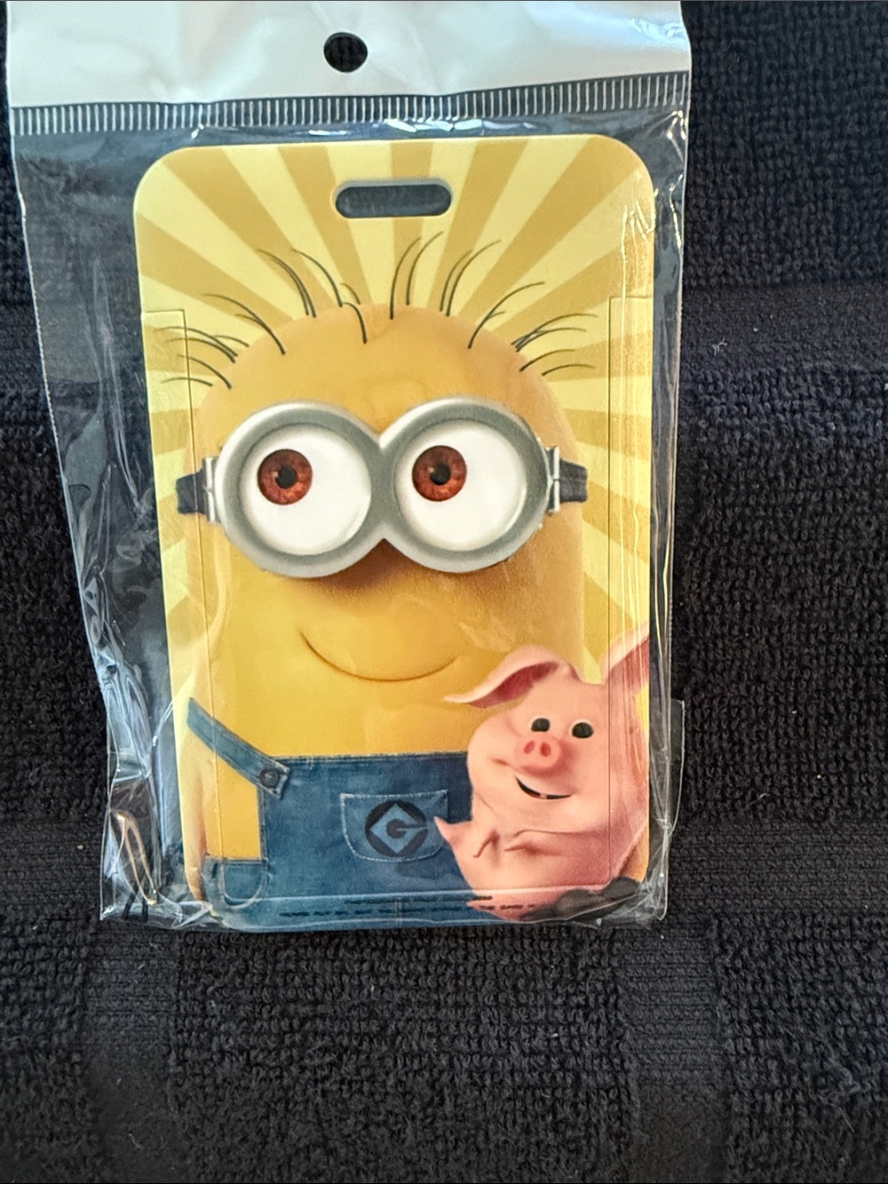 Yellow Minion Character Kids Luggage Tag with Pig Accent